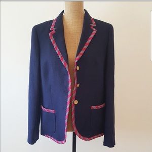 Brooks Brothers Navy Wool Blazer with Piping/Lining